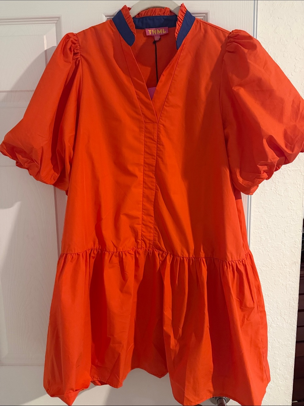 THML Vibrant Orange Puff-Sleeve Tiered Girls Dress